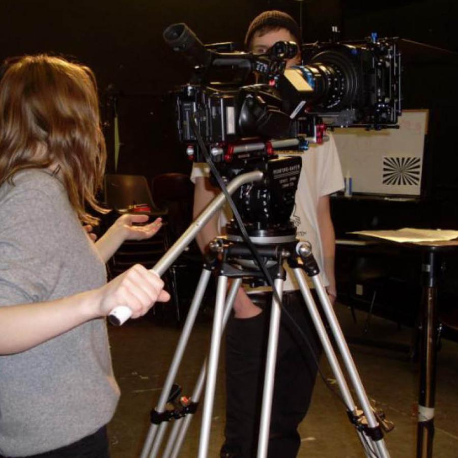 A student using a video camera