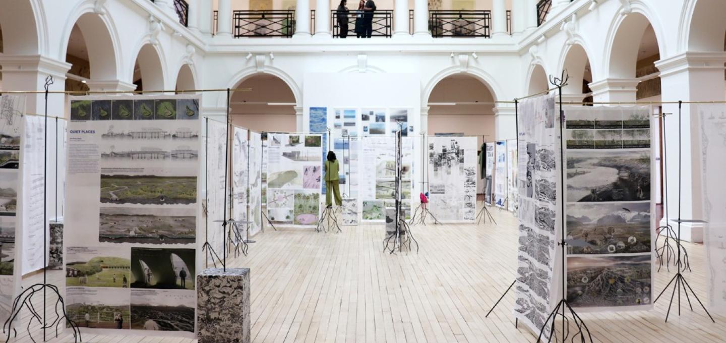 the sculpture court of edinburgh college of art, filled with landscape architecture work