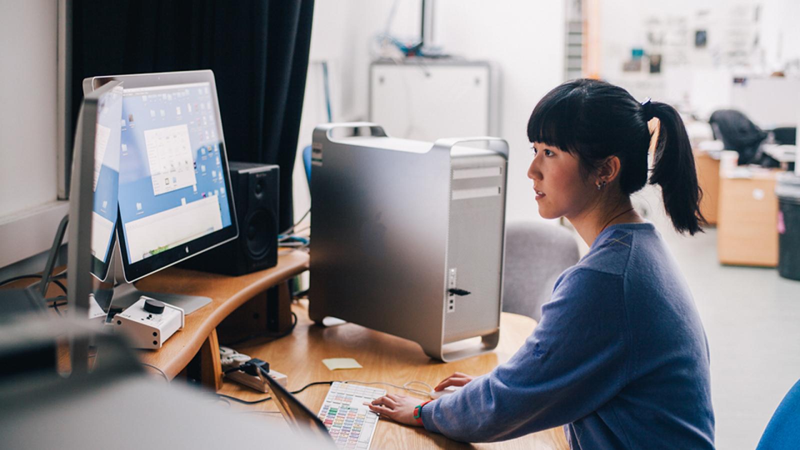 A student working at a computer