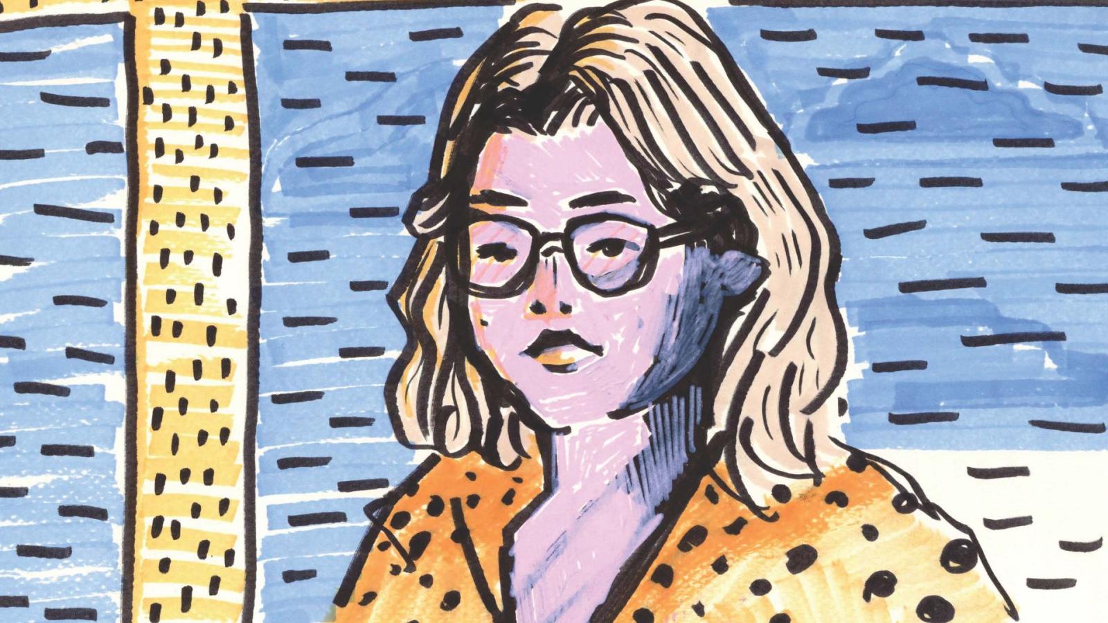Illustration of a person with blonde hair and glasses by Ola Jackiewicz
