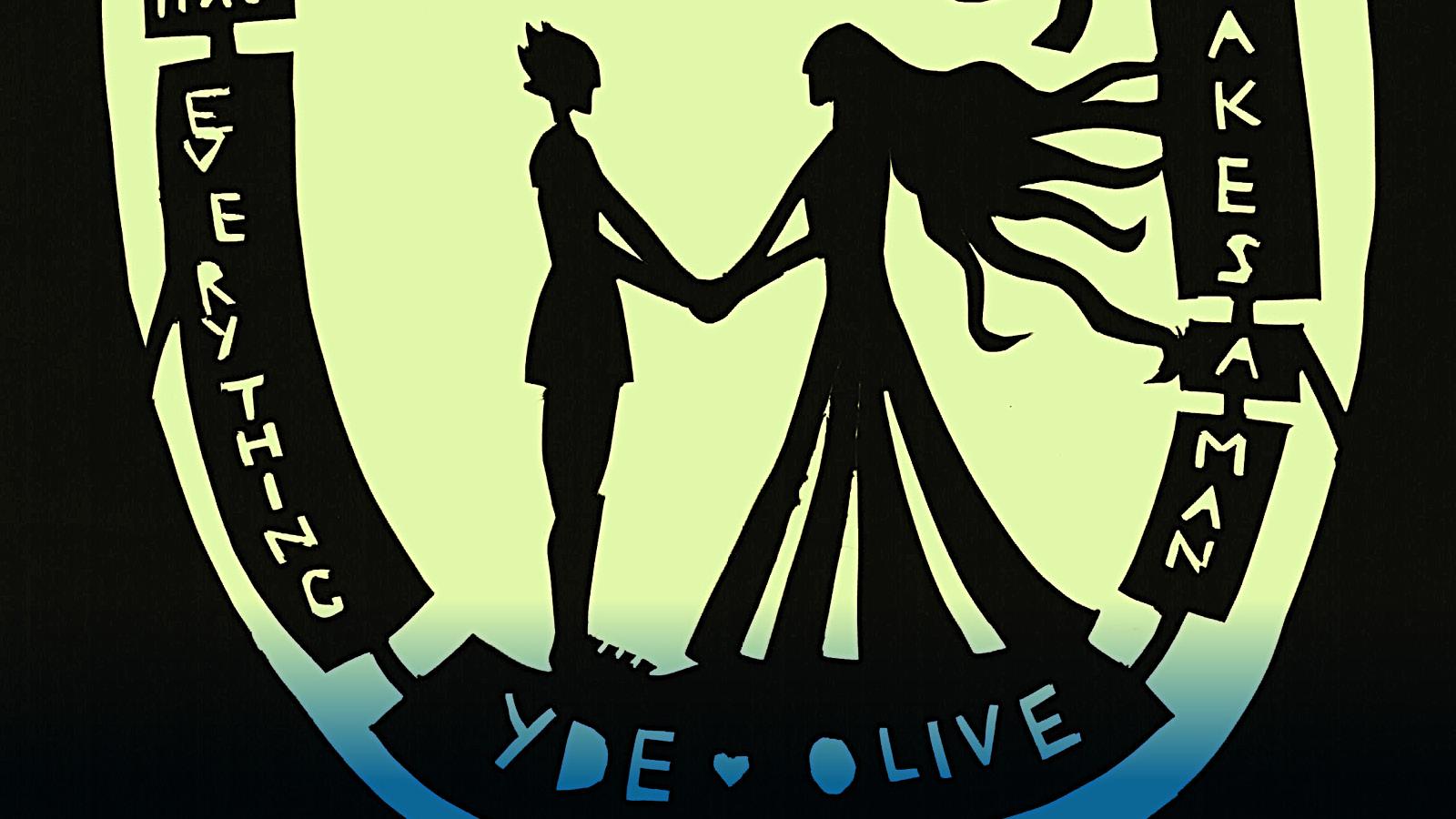 A papercut illustration of two people facing each other, holding hands. Words surround them.
