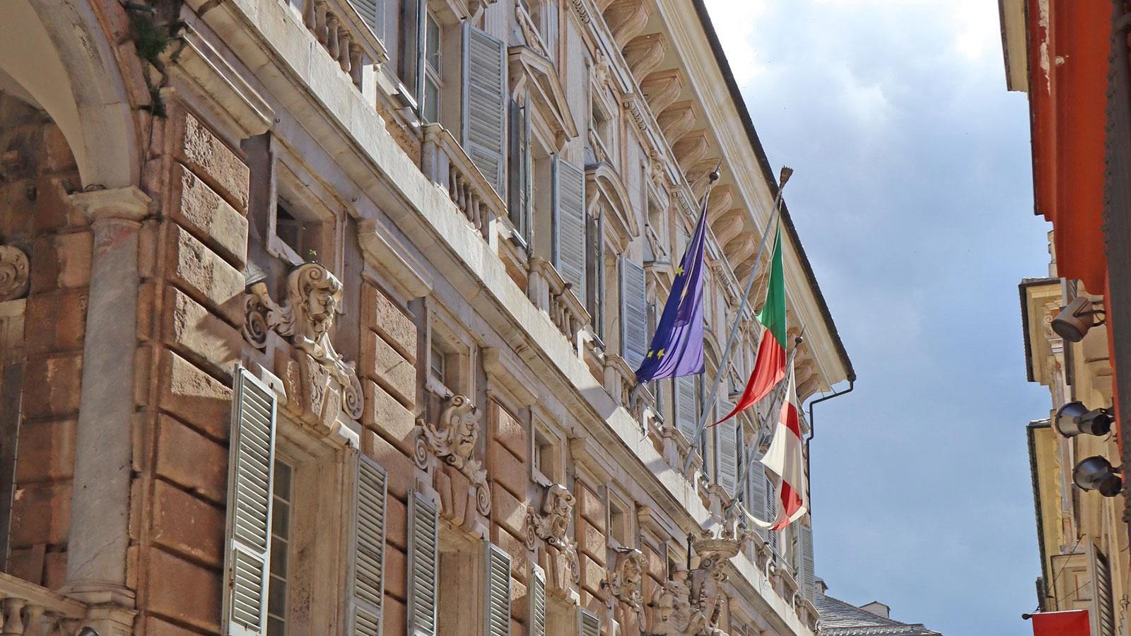 An image of the exterior of the Strada Nuova building in Genoa.