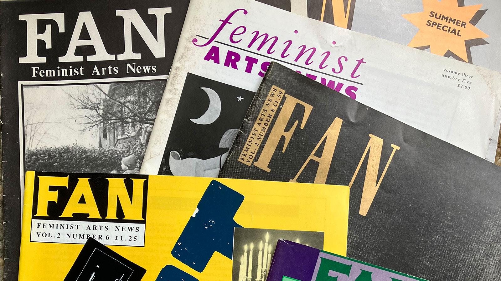 A close up of different covers from the magazine, FAN.