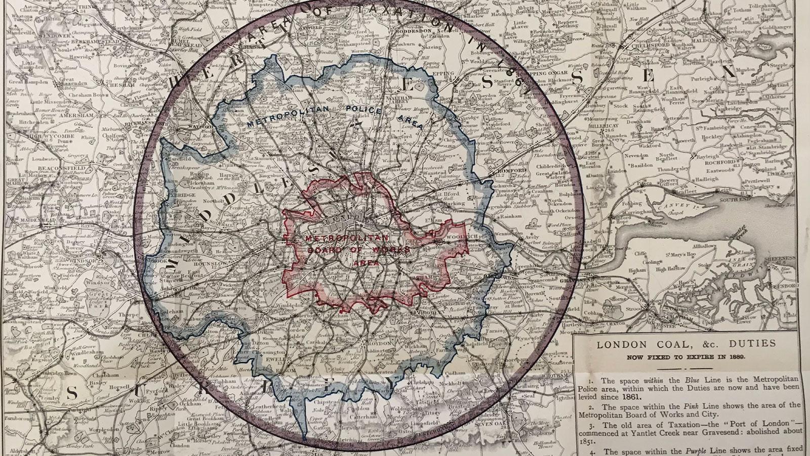 Map of the “Area of Taxation” for the London Coal Duty