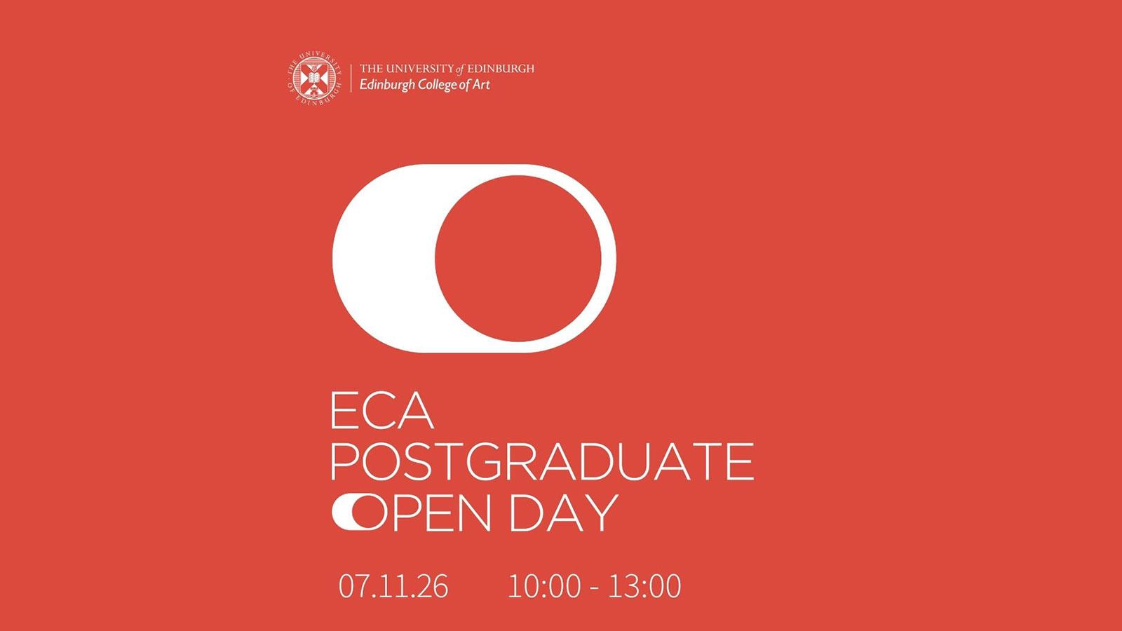 An orange graphic with white text reading ECA Postgraduate Open Day.