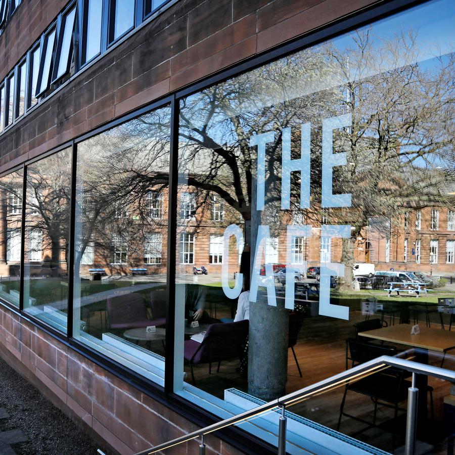 The glass windows of the ECA cafe