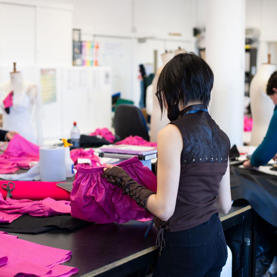 Students working on costumes in the Performance Costume studio.