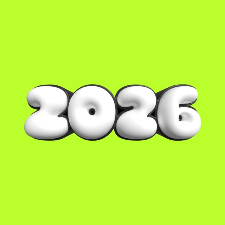 A neon green background with a white, inflated looking 2026 number in the centre.