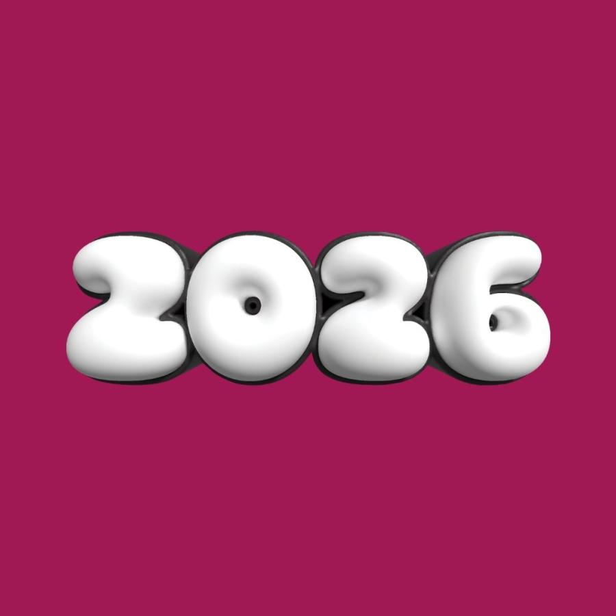 A purple background with an inflated looking number reading 2026.