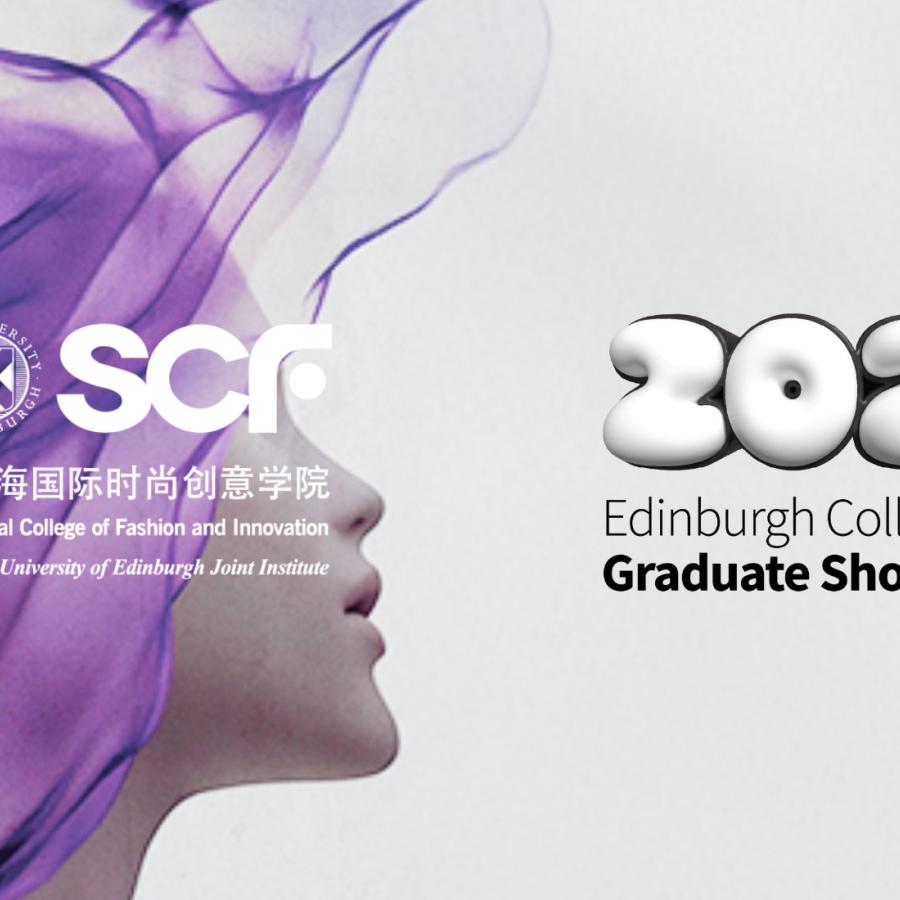 A side profile of a person with a purple fabric draped to the side of their face. The words 2026 Edinburgh College of Art Graduate Show sit to the side.