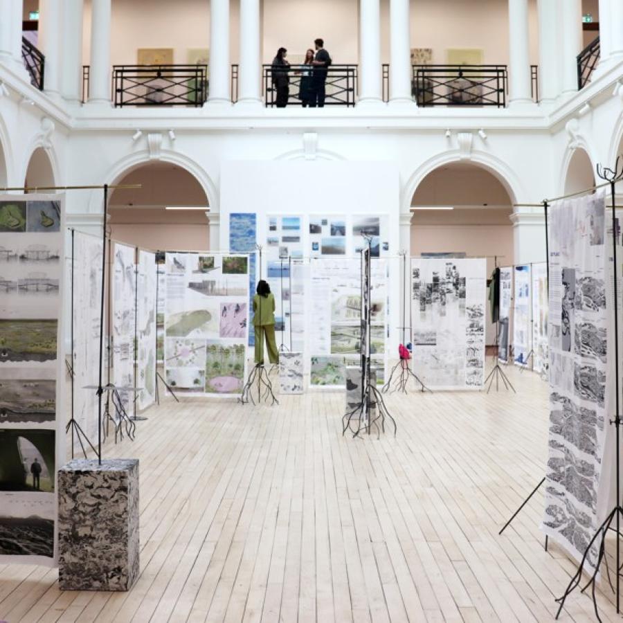 the sculpture court of edinburgh college of art, filled with landscape architecture work