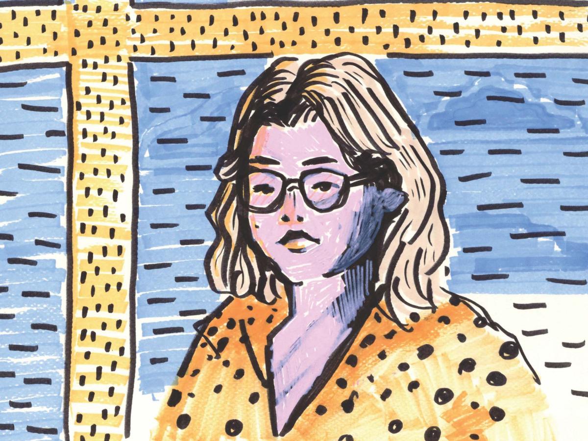 Illustration of a person with blonde hair and glasses by Ola Jackiewicz