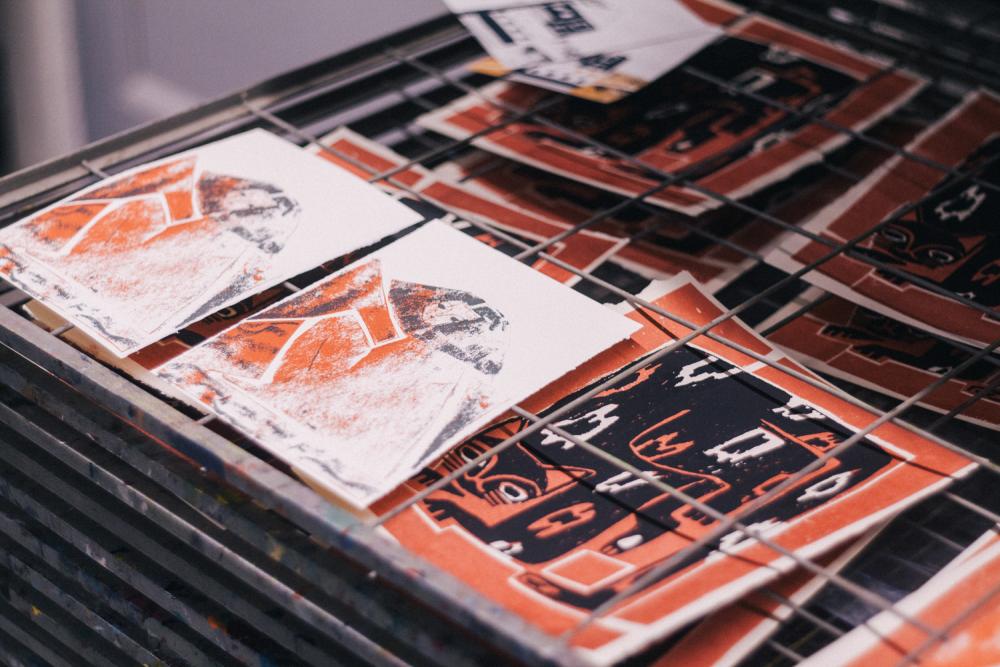 Examples of prints shown on a drying rack