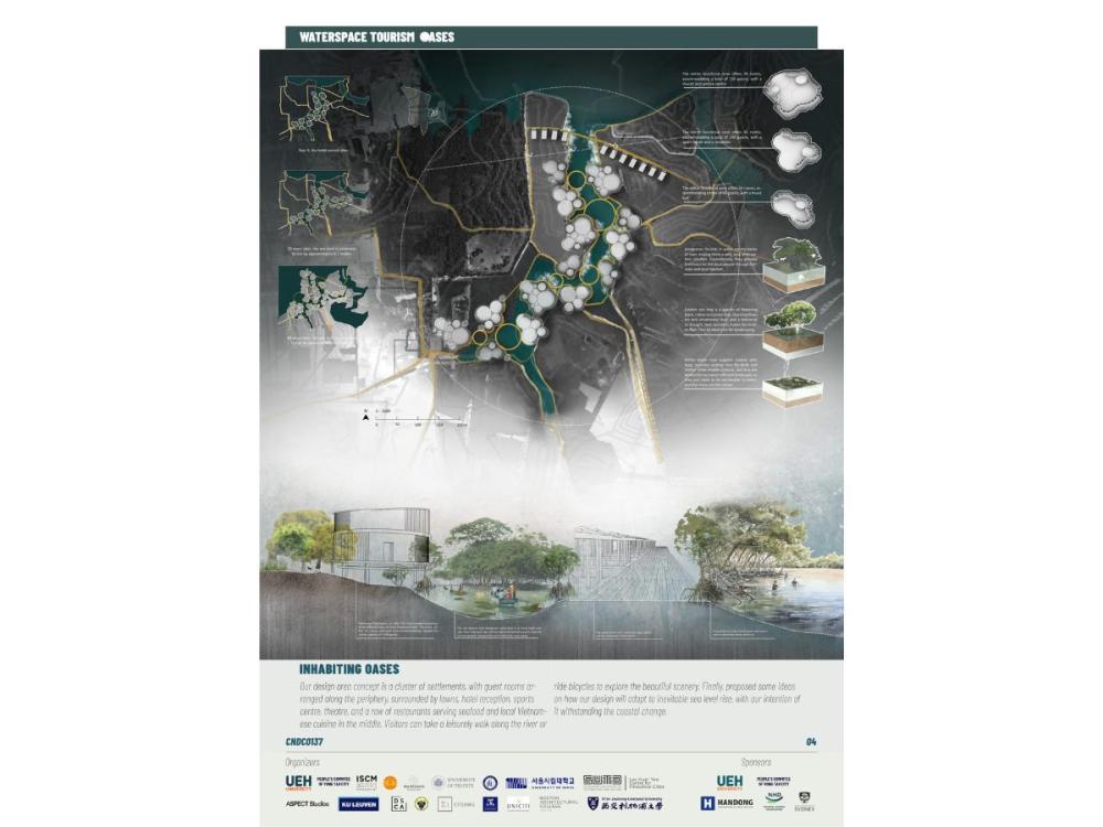 A project board including overhead plans, outline imagery and colour imagery