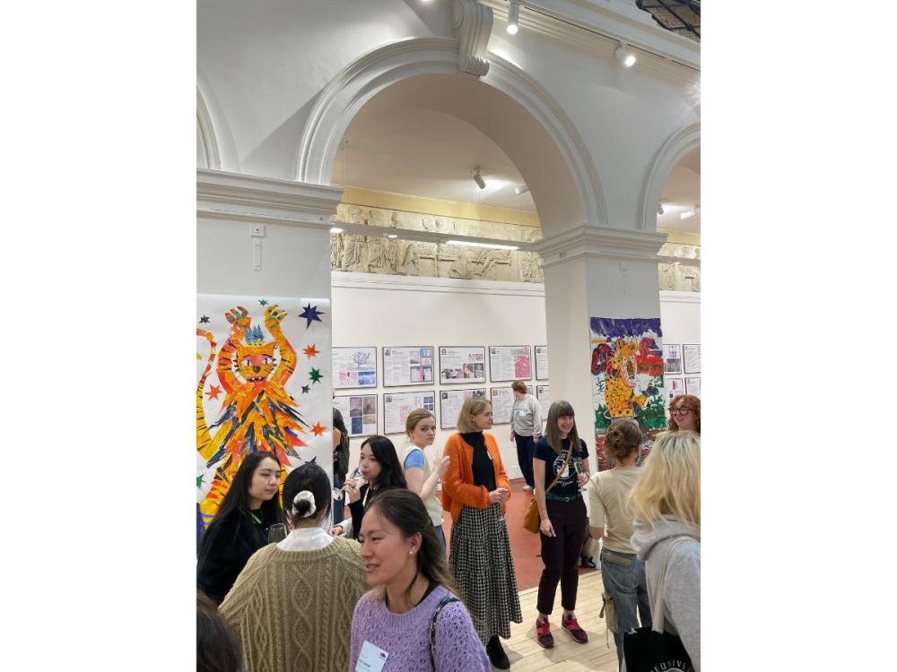 People viewing an exhibition in the Sculpture Hall