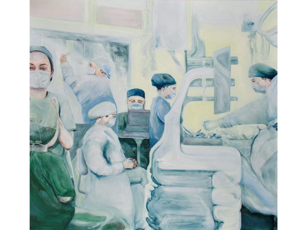 A painting of medical staff at work in an operating theatre