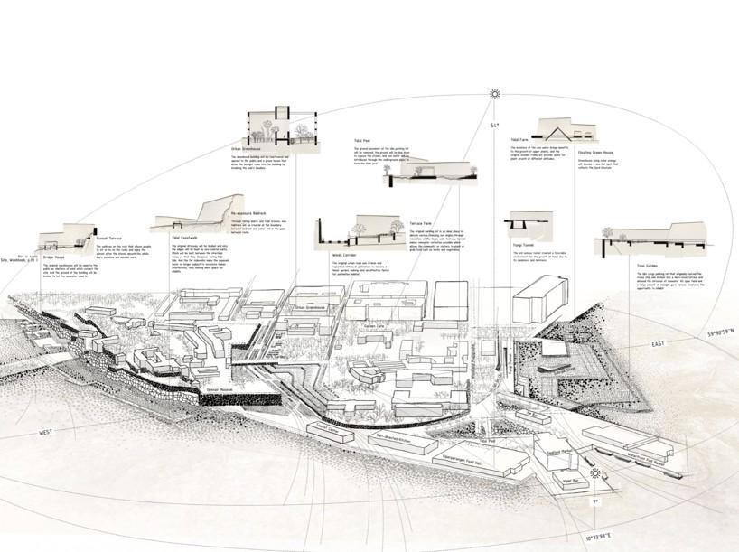 conceptual line drawing of a town 