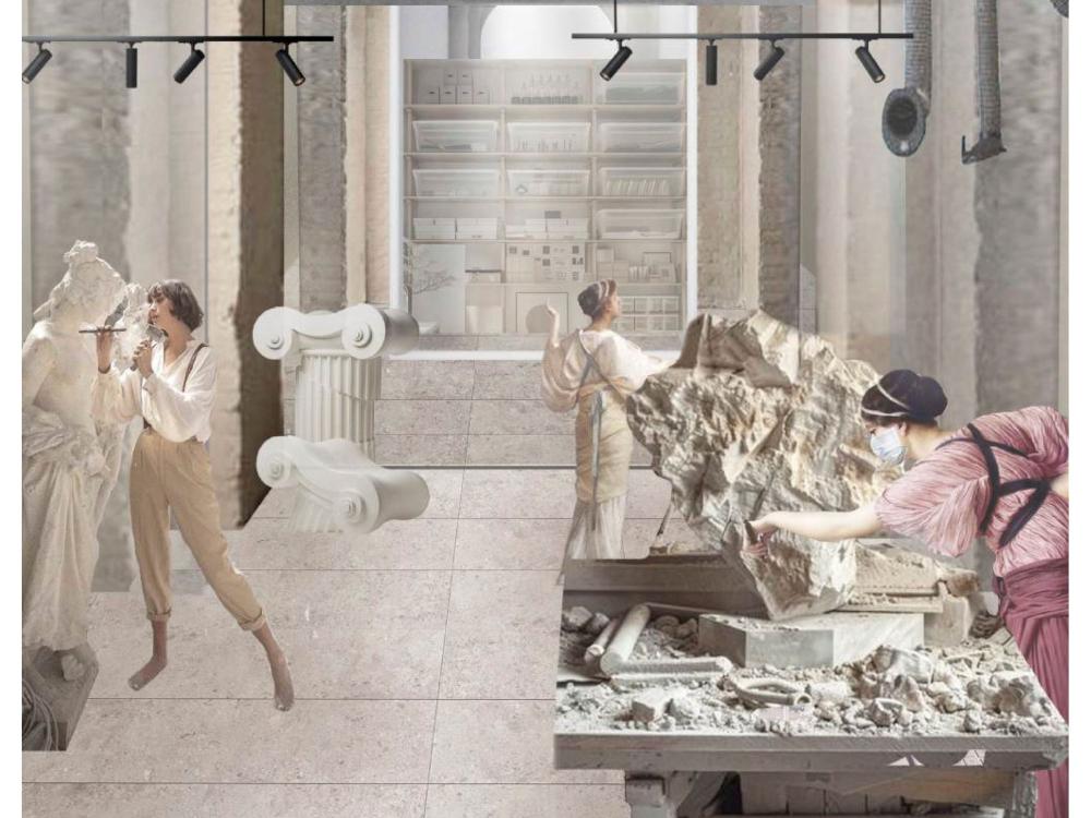 Montage style perspective image of workshop