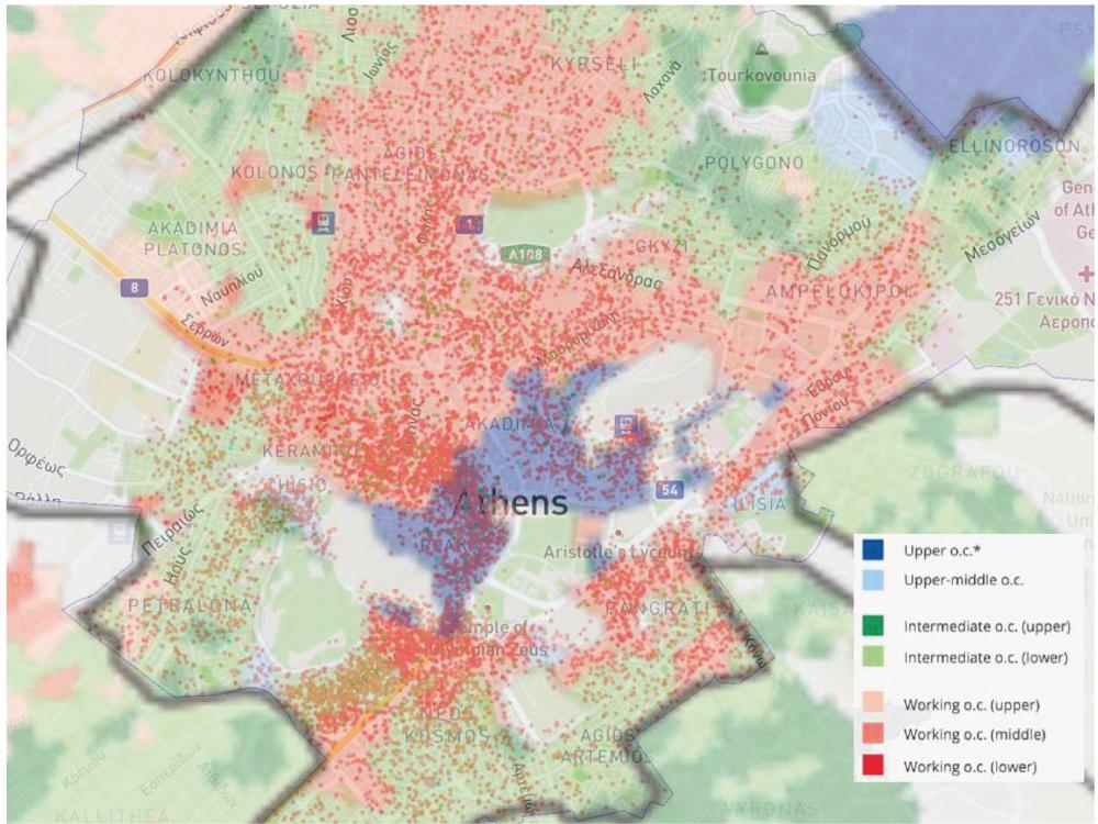 Socioeconomic level and Airbnb distribution in Athens, Greece