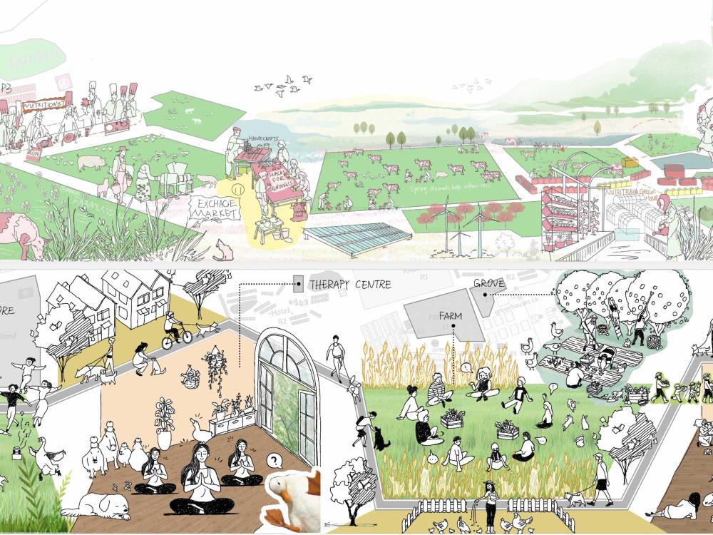 Utopian settlement promoting biophilic and animal co-habitation.